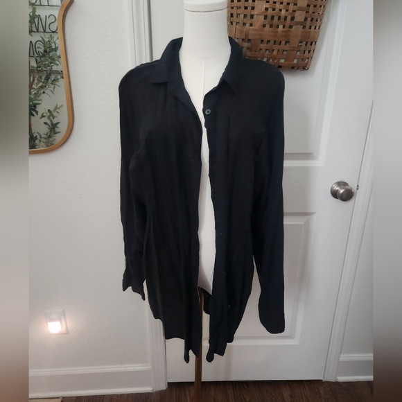 Universal Thread Linen Blend Black Button-Up Shirt - Picture 1 of 4